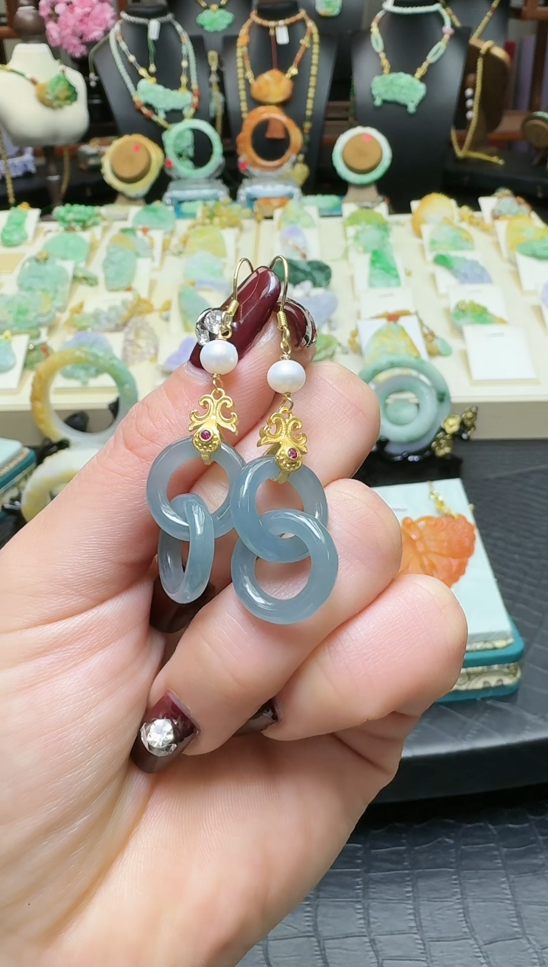 【闪购商品】翡翠耳坠未镶嵌天然翡翠环环相扣
