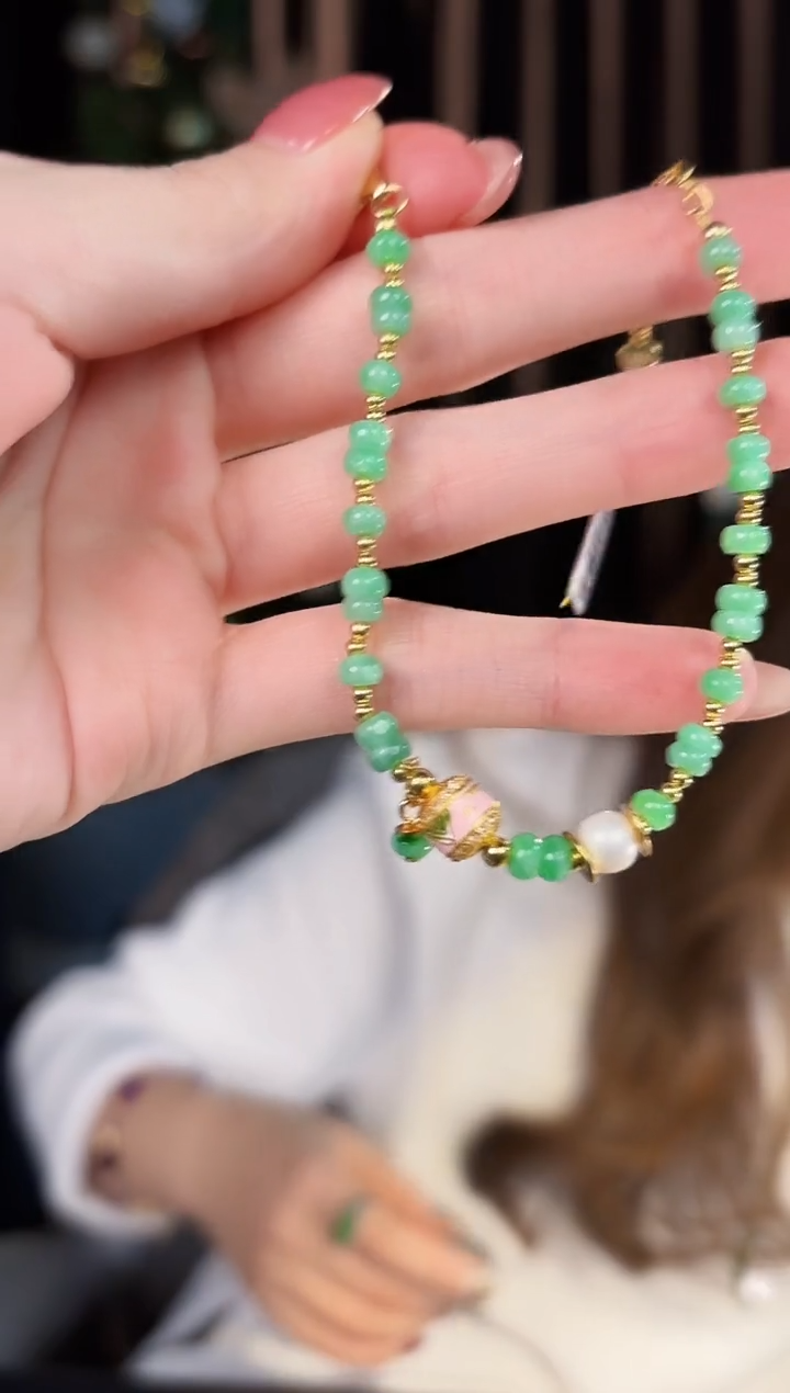 【闪购商品】翡翠手串18K金镶嵌缅料A货/支持复检/一件