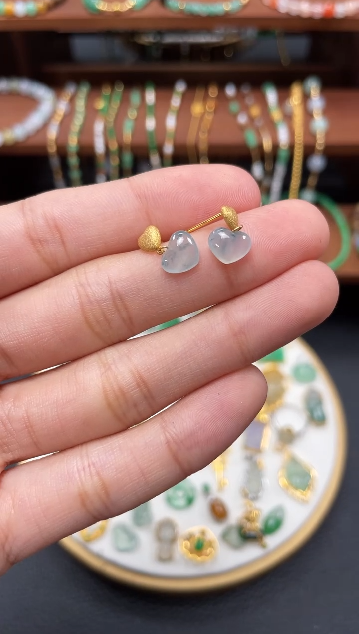 【闪购商品】翡翠耳钉18K金镶嵌2个   JK253