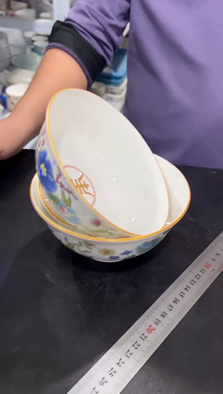 杯子骨瓷（简装）6.3寸珐琅彩高脚碗两个