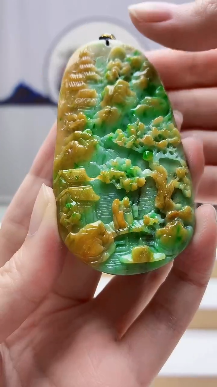 未镶嵌定制翡翠4688zm-毛货挂件山水38