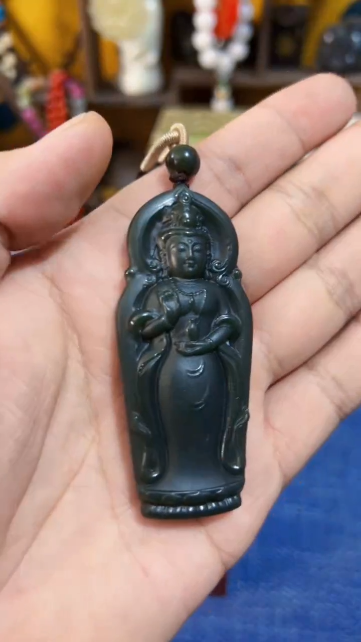 和田玉（碧玉）未镶嵌挂件和田 玛纳斯吉祥观音(飞铃文玩)