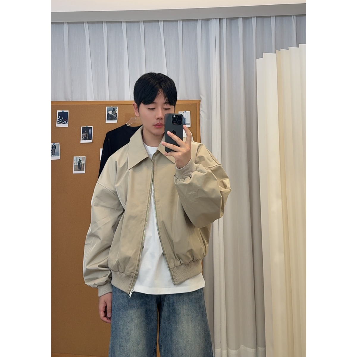 JH2026春装新款韩版宽松廓形加厚三防面料短款夹克外套