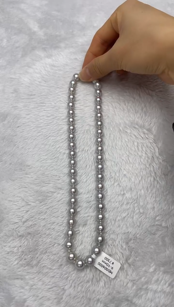 项链银S925镶嵌海水珍珠AK真多麻9-10mm