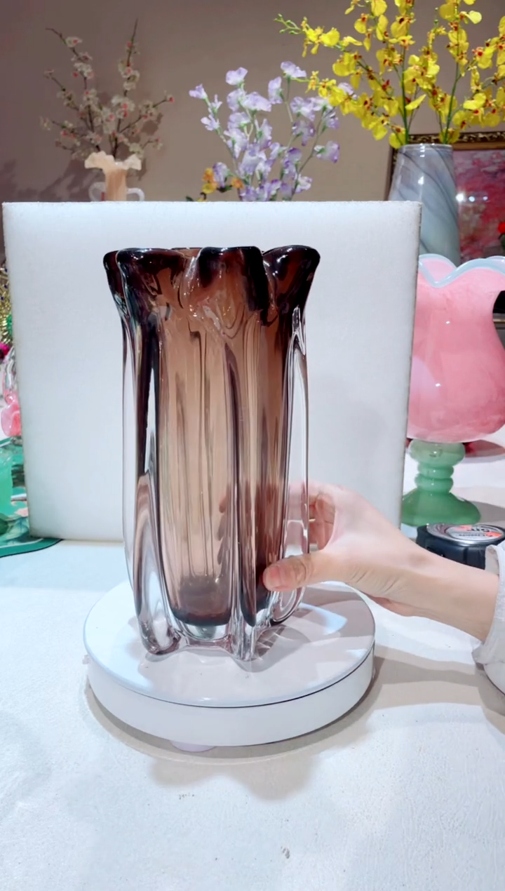 【闪购商品】琉璃手工艺品咖色重工花瓶  微瑕