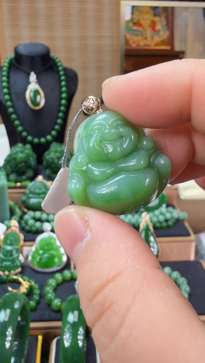 【闪购商品】和田玉（碧玉）吊坠(赠链)18K金镶嵌 