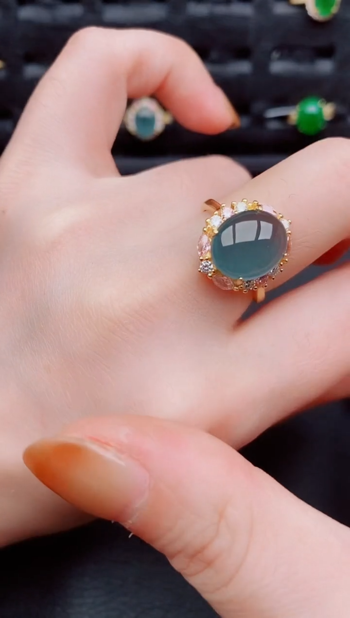 【闪购商品】翡翠戒指银S925镶嵌天然a货翡翠385