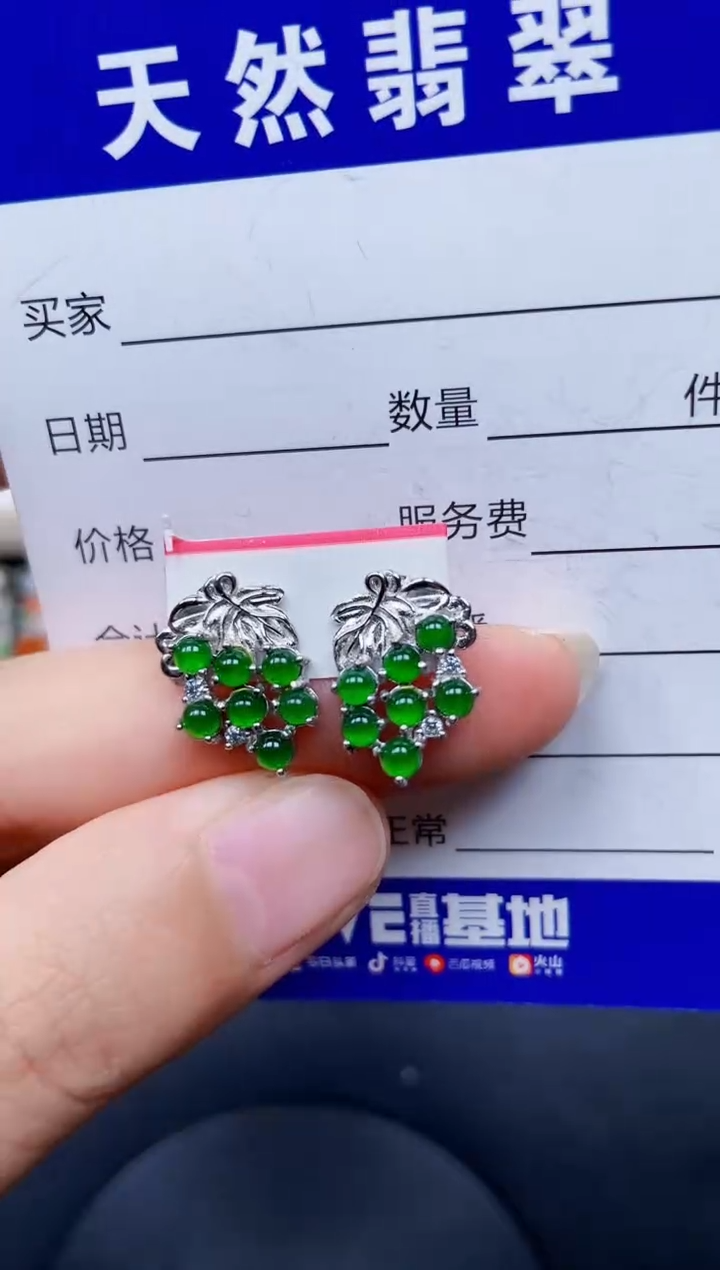 银S925镶嵌翡翠耳饰135