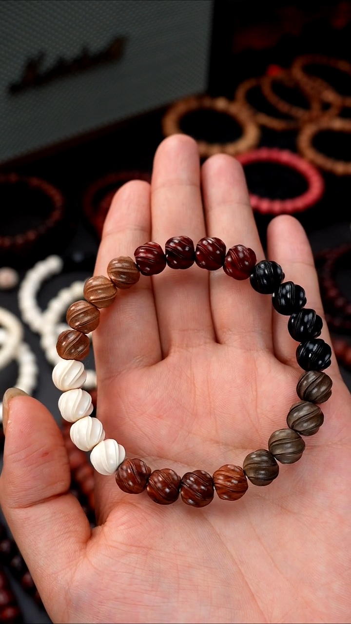 檀香木手串/手链放*多宝双线立体扭珠9+禧旋单圈超精工