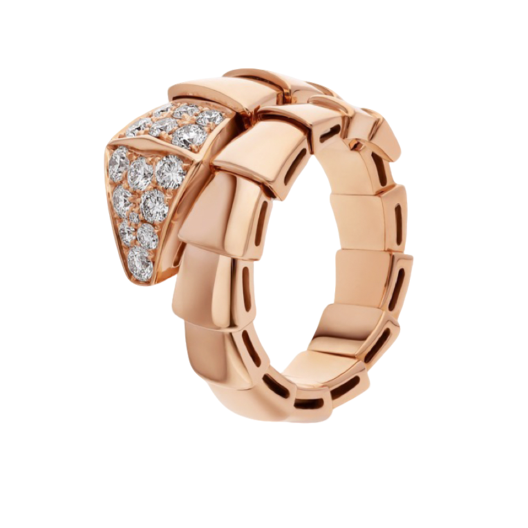 未使用 BVLGARI/宝格丽 玫瑰金蛇头蛇形带钻戒指XXL码 【JQ】