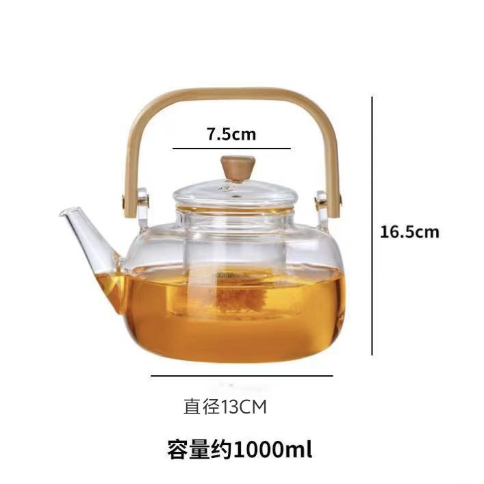 耐高温加厚玻璃茶壶竹把提梁壶煮茶壶电陶炉加热大容量家用过滤