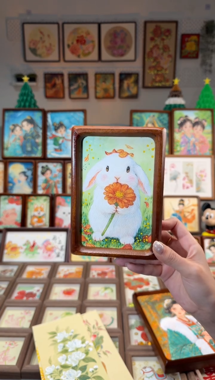 国画花花白兔 手绘国画6