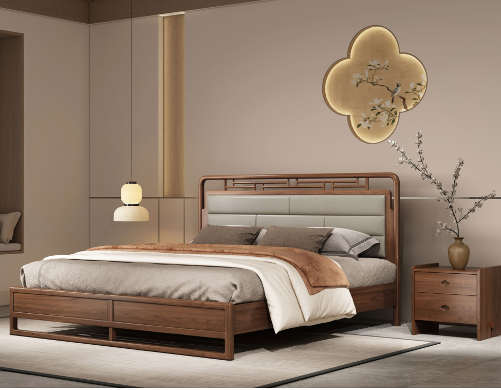 宋氏美学黑胡桃床1.5米1.8米床双人床实木床S802#大床