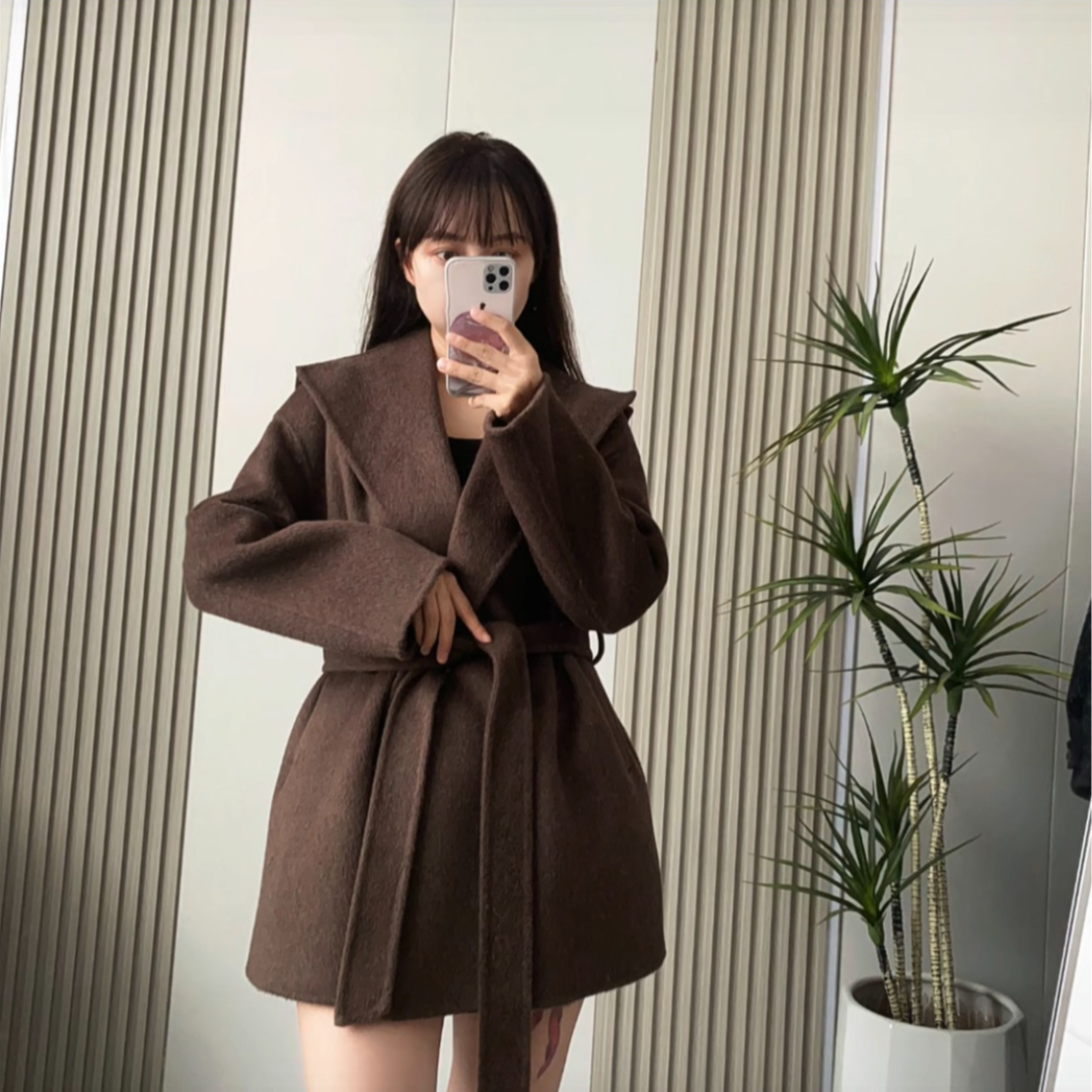 2025新款轻奢韩版时尚简约中长款山羊绒羊毛大衣   518