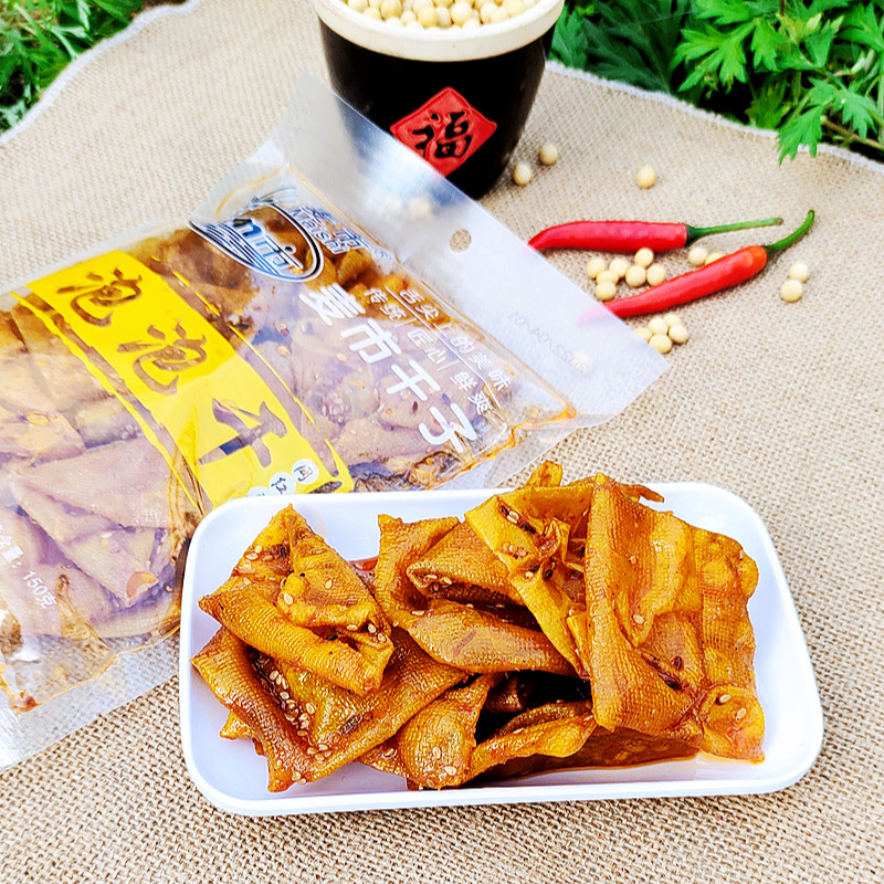 湖北通城麦市干子麦市牌泡泡干油豆腐豆腐干香辣味袋装开袋即食