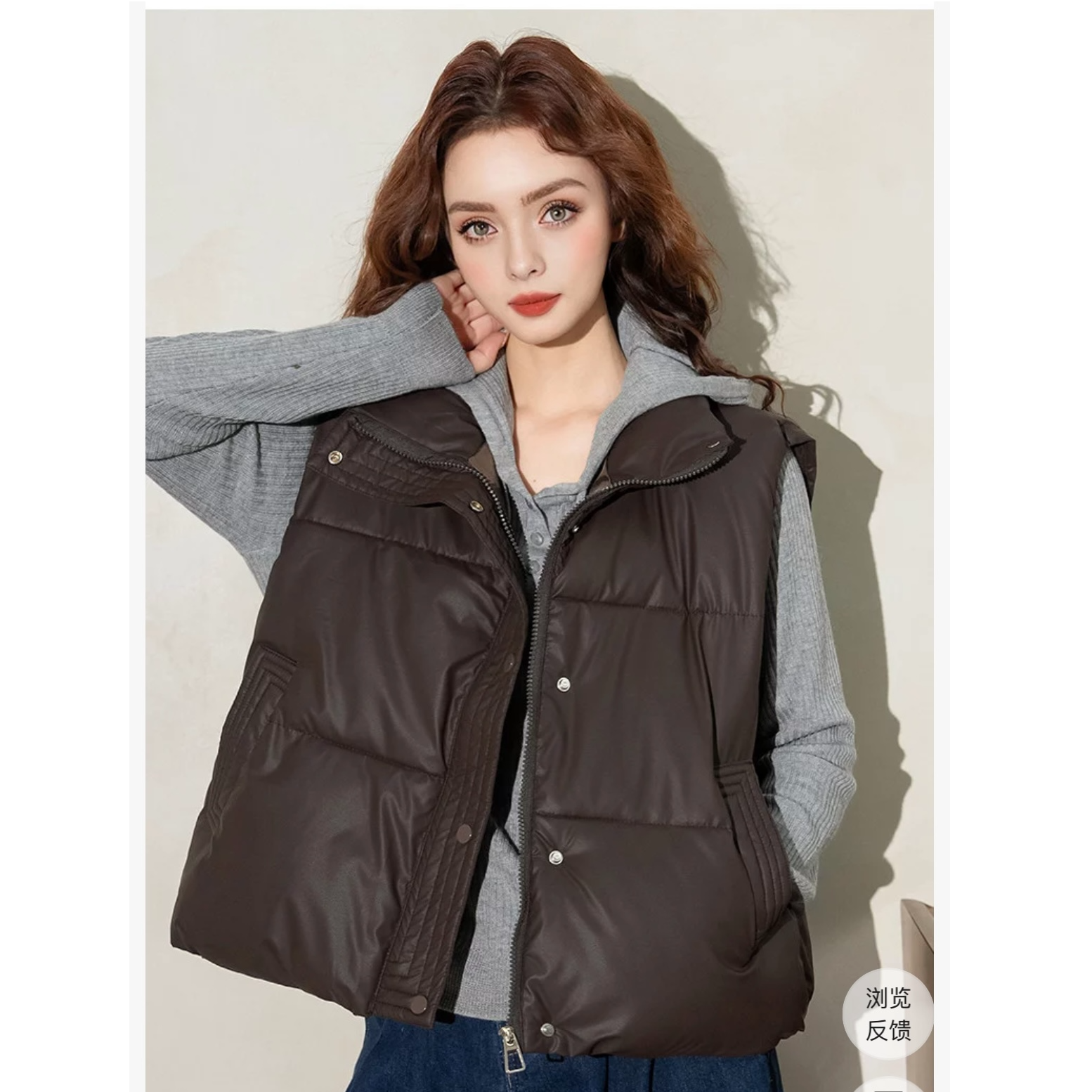 9063  秋冬新款韩版棉马甲简约保暖时尚防寒棉服短款小羊皮马夹