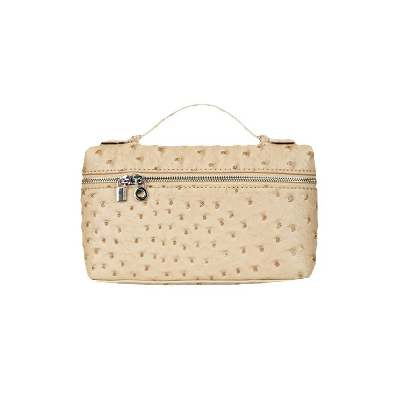 7305浅黄色 鸵鸟纹LP19饭盒包女包包高级感手提盒子包单肩斜挎包