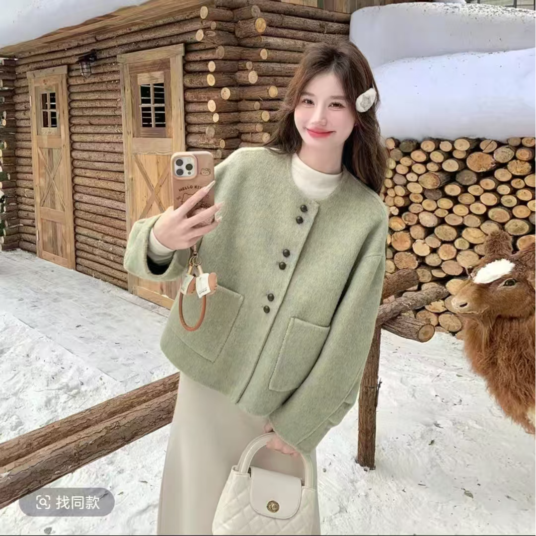 小香风常规韩版短款春季毛呢外套秋冬大衣小个子