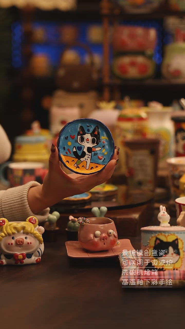 陶瓷随机景德镇可爱陶瓷釉下彩绘设计师款