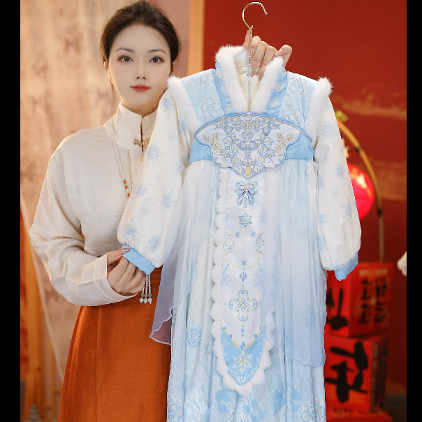 2【蓝色齐胸襦裙】冬款襦裙汉服女童冬装中国风唐装古装儿童拜年服