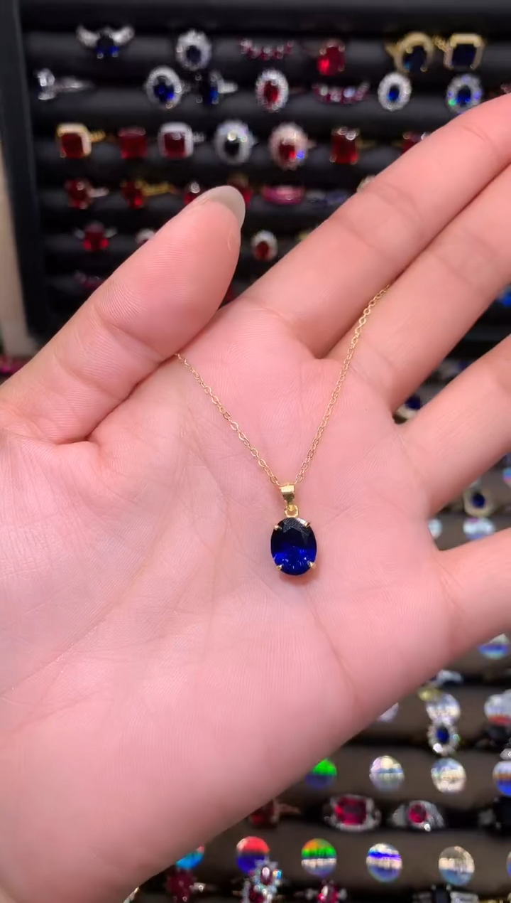 【闪购商品】蓝宝石颈饰银S925镶嵌810金