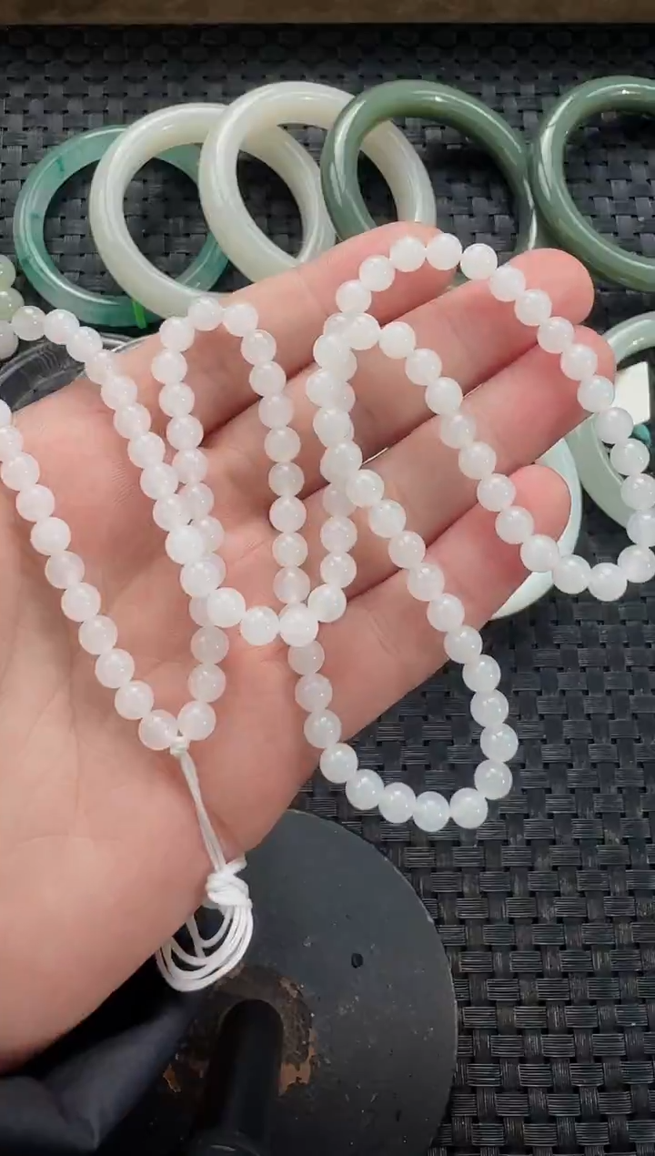 颈饰未镶嵌和田玉6mm白玉108（多样性发货拍一发一）