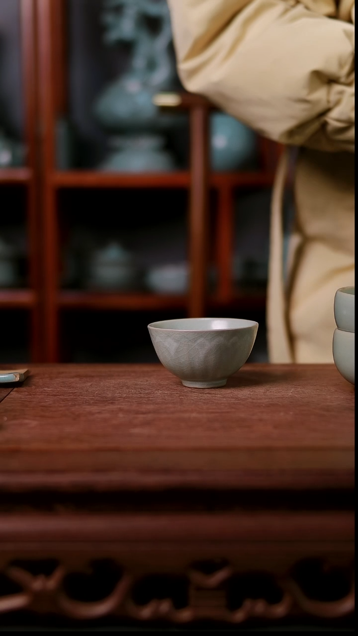 杯子陶 青霁汝窑仿古釉   微瑕
