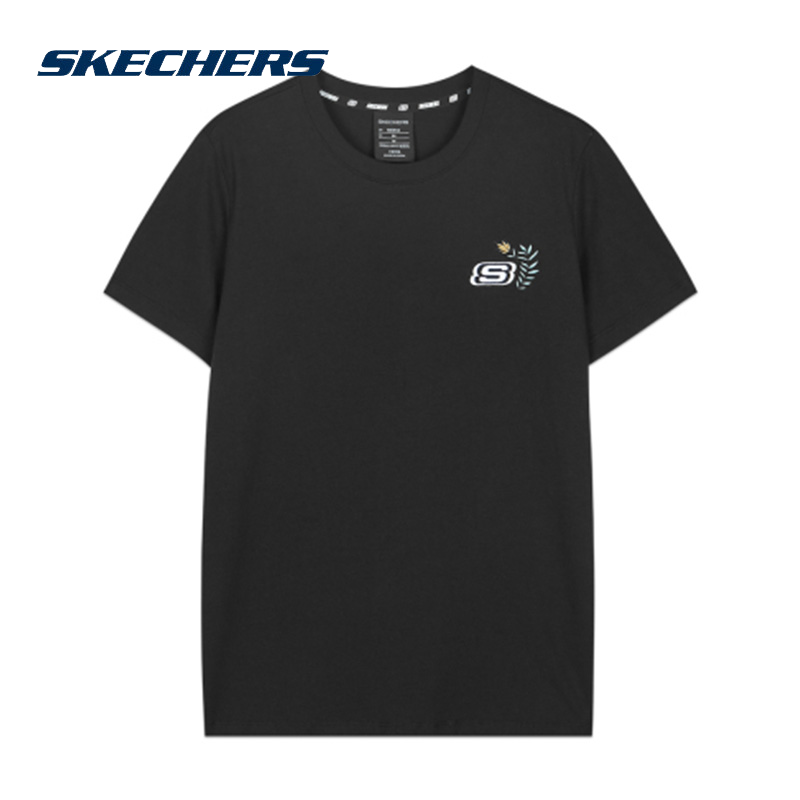 斯凯奇黑色短袖女春季新款跑步运动服休闲圆领上衣宽松半袖T恤