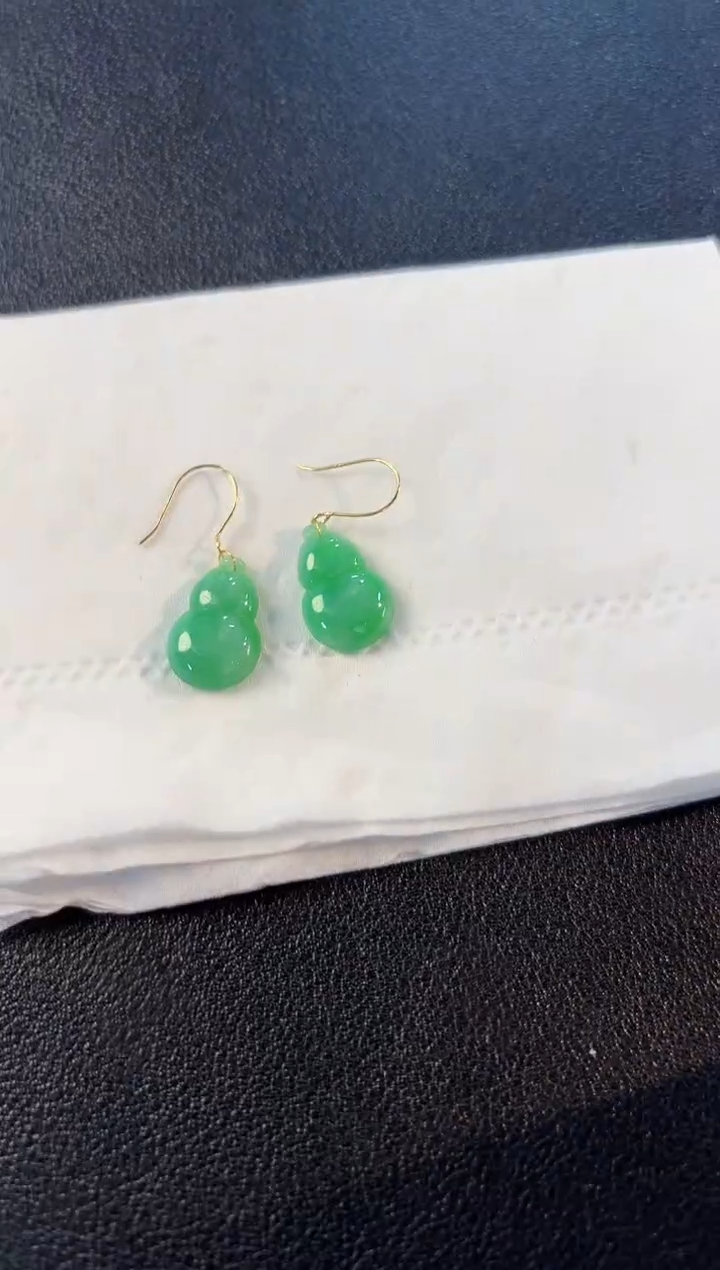 【闪购商品】翡翠耳饰18K金镶嵌缅料A货/支持复检/一对