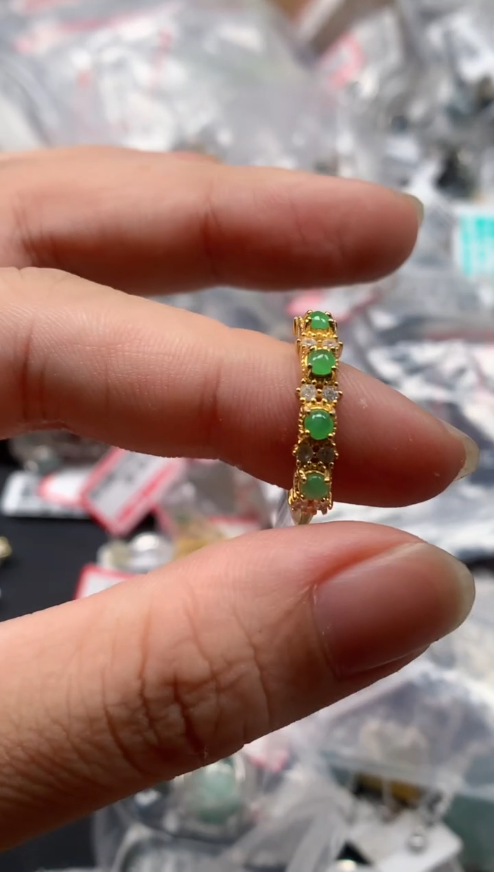 银S925镶嵌戒指翡翠天然A货缅甸翡翠