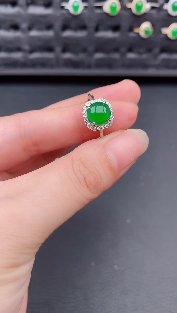 银S925镶嵌戒指翡翠天然a货翡翠89