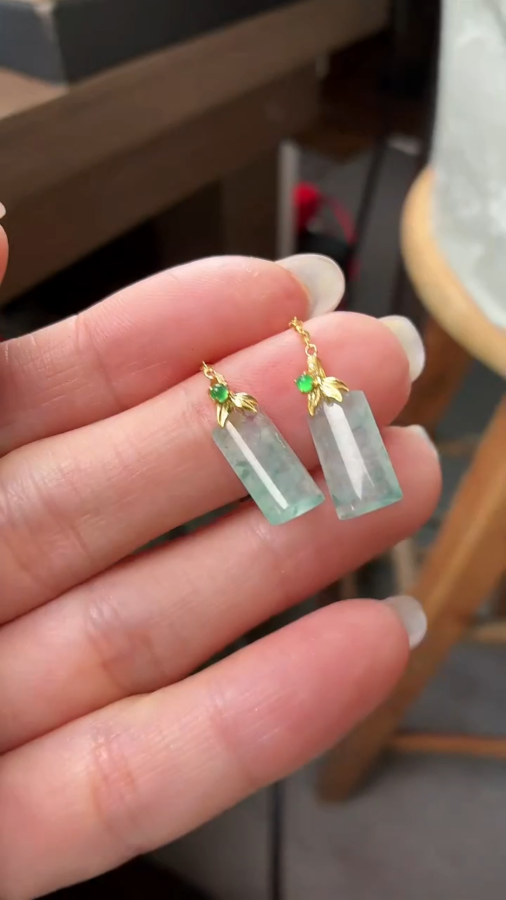 吊坠(不含链)18K金镶嵌翡翠耳饰一对