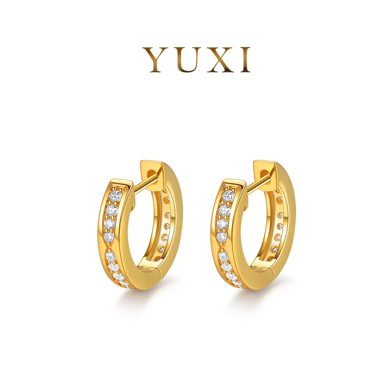 羽兮 铜合金耳饰 羽兮 【原创设计】满锆耳圈百搭时尚气质