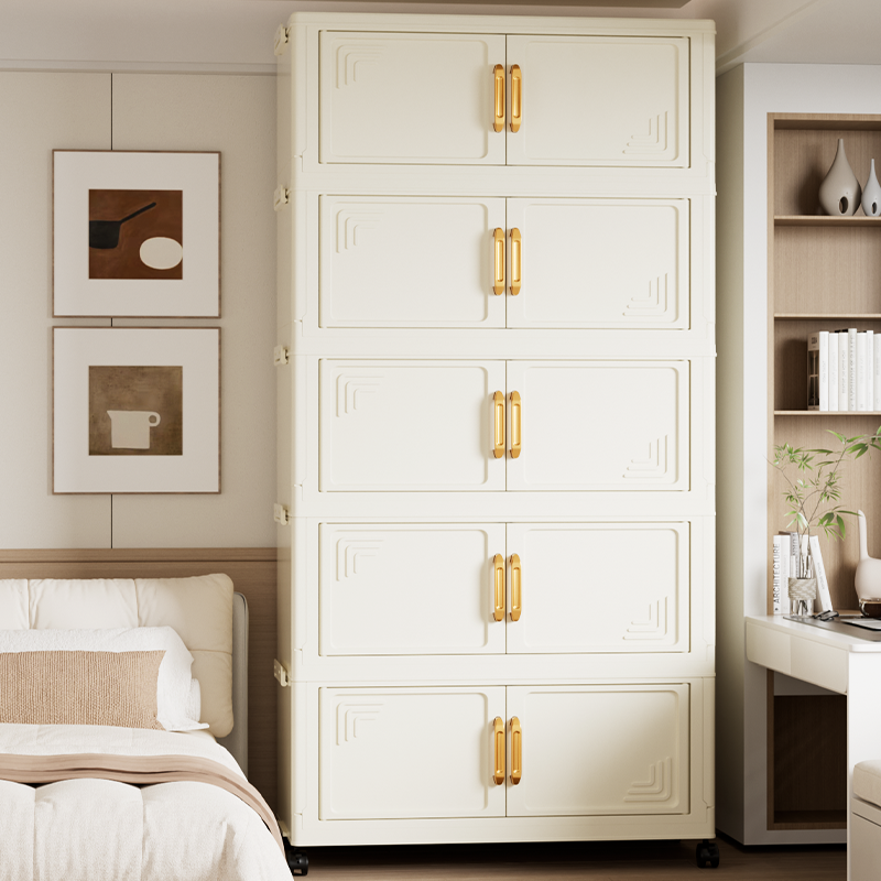 BX（对角45面宽拍四层发五层）双开门折叠式储物柜可移动多层收纳柜