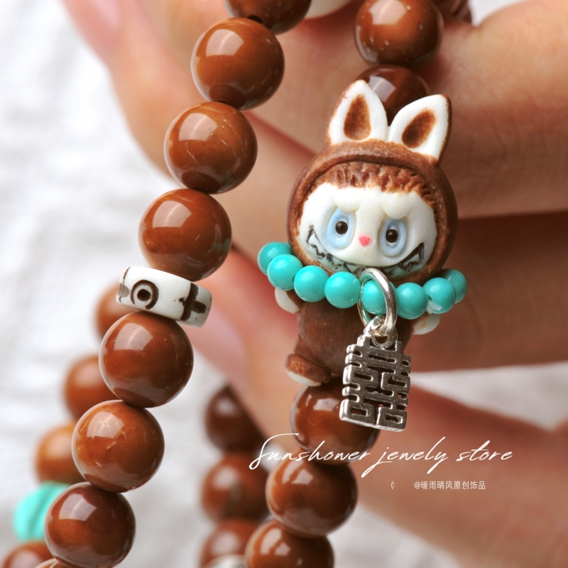 鹿角根付拉布布文玩配饰DIY文玩手串配饰吊坠纯手工小众配件