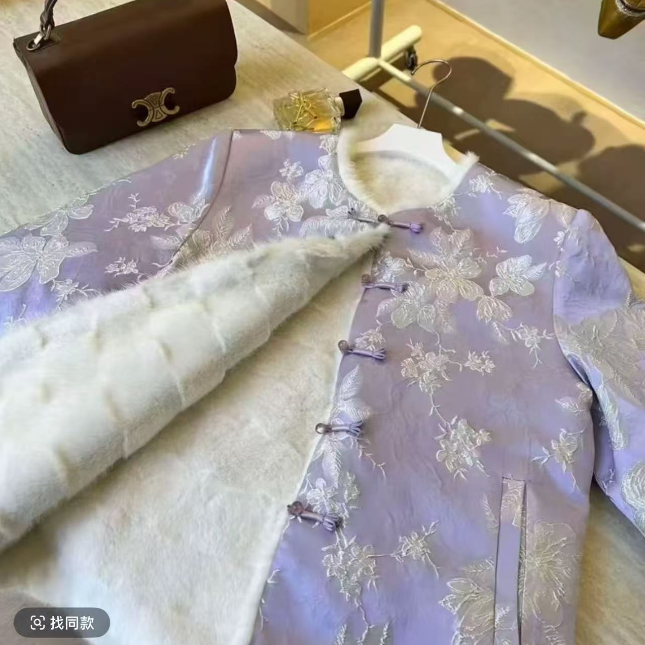 【紫玉蝶】女装冬款外套水貂毛新中式浮雕感提花百搭风双穿女0848