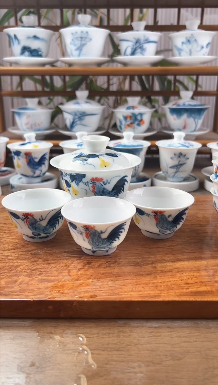 微瑕公鸡180ml三才盖碗+般若杯3个