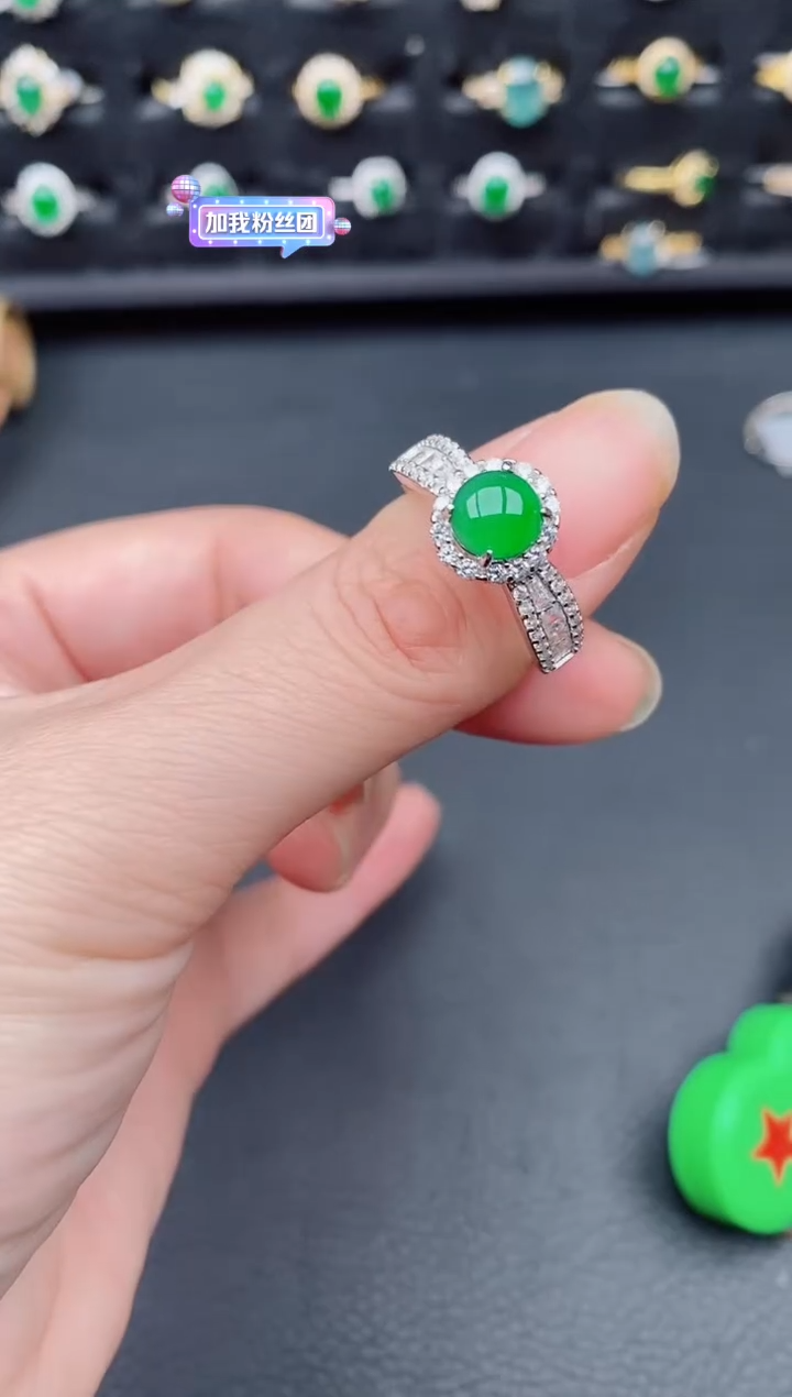 银S925镶嵌戒指翡翠天然a货翡翠26