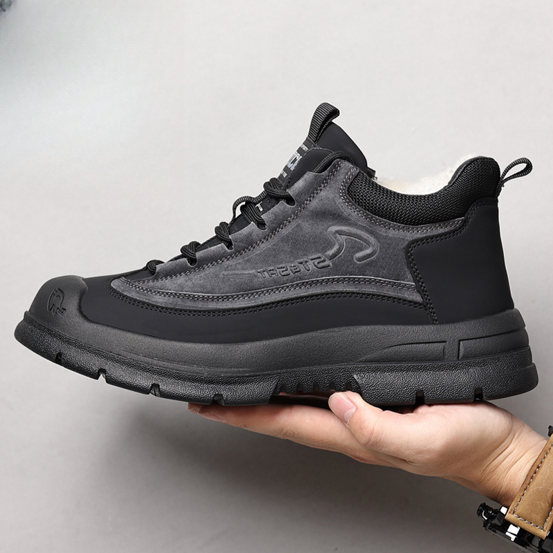 [时尚款]棉鞋男冬季新款保暖雪地靴男真皮羊毛防滑户外东北大棉鞋