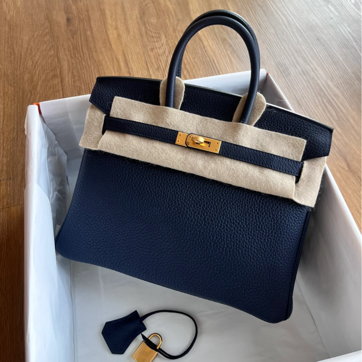 99新 Hermes/爱马仕 小花Jerry 5051385 Birkin 25午夜lan Z刻 包