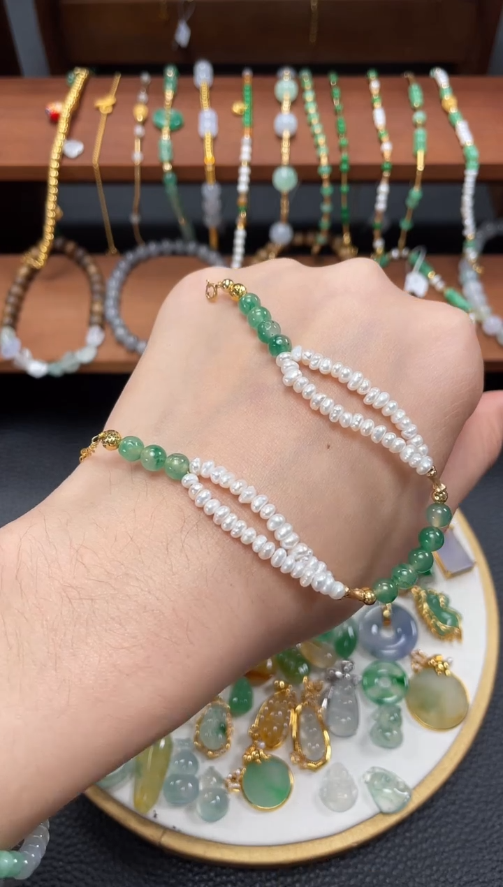 【闪购商品】石英质玉套链18K金镶嵌一个  JK513