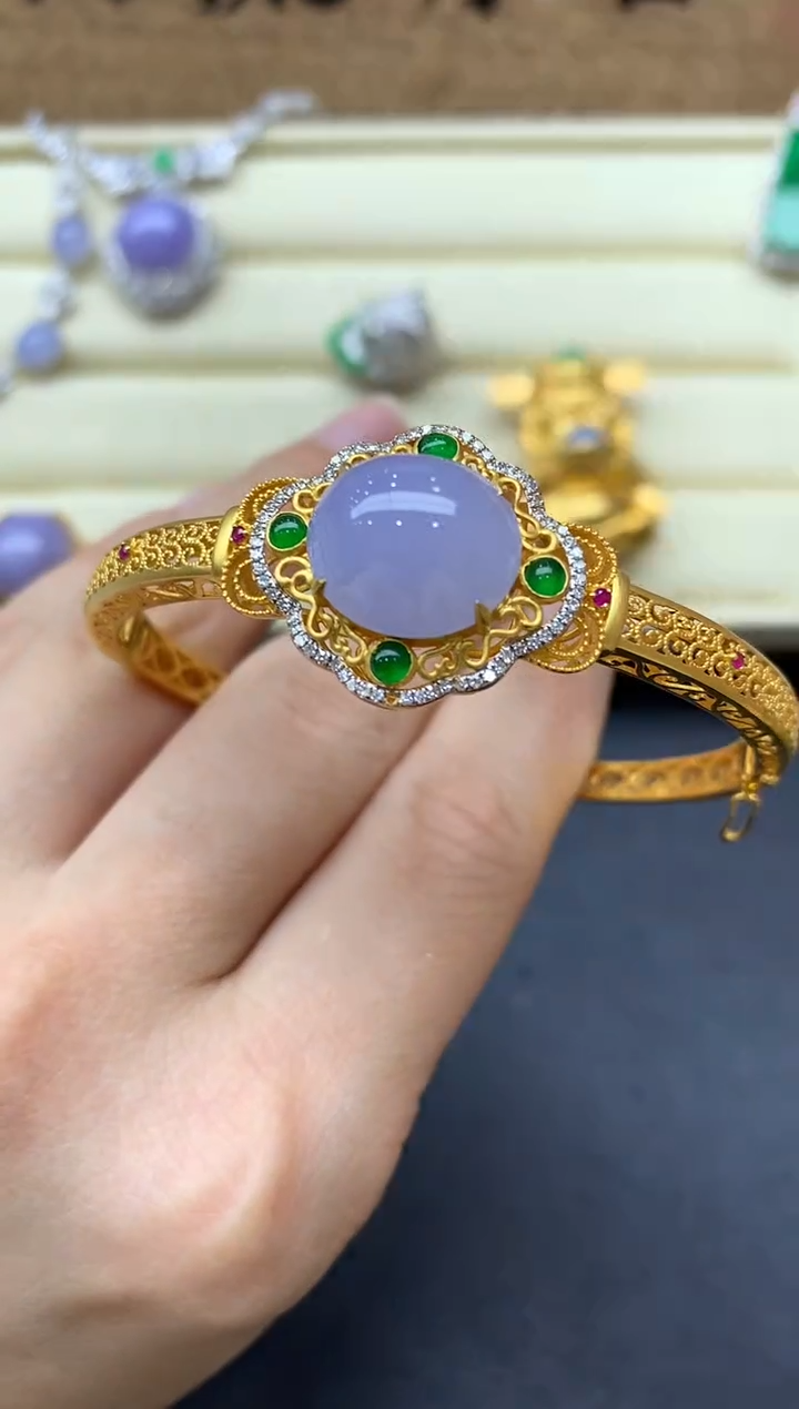 【闪购商品】翡翠手镯18K金镶嵌504-中国好珍宝