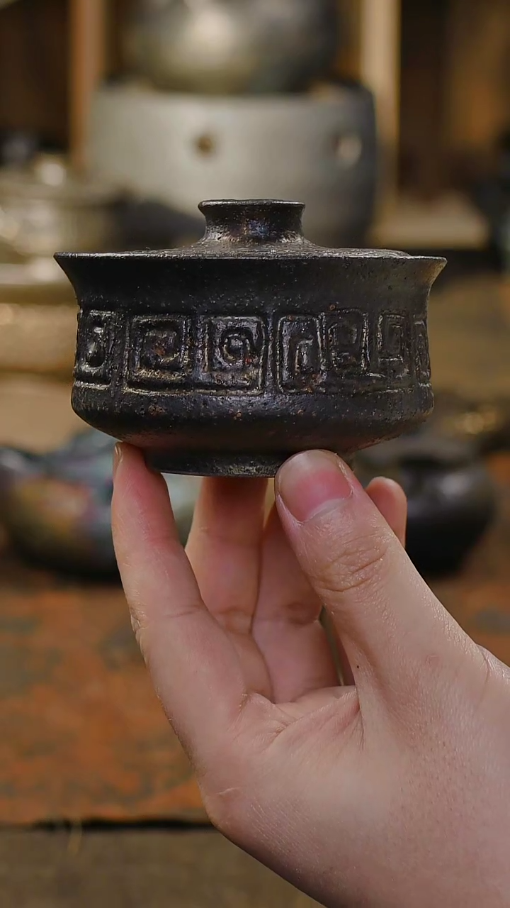 【闪购商品】明静砂器纯手作------回纹盖碗