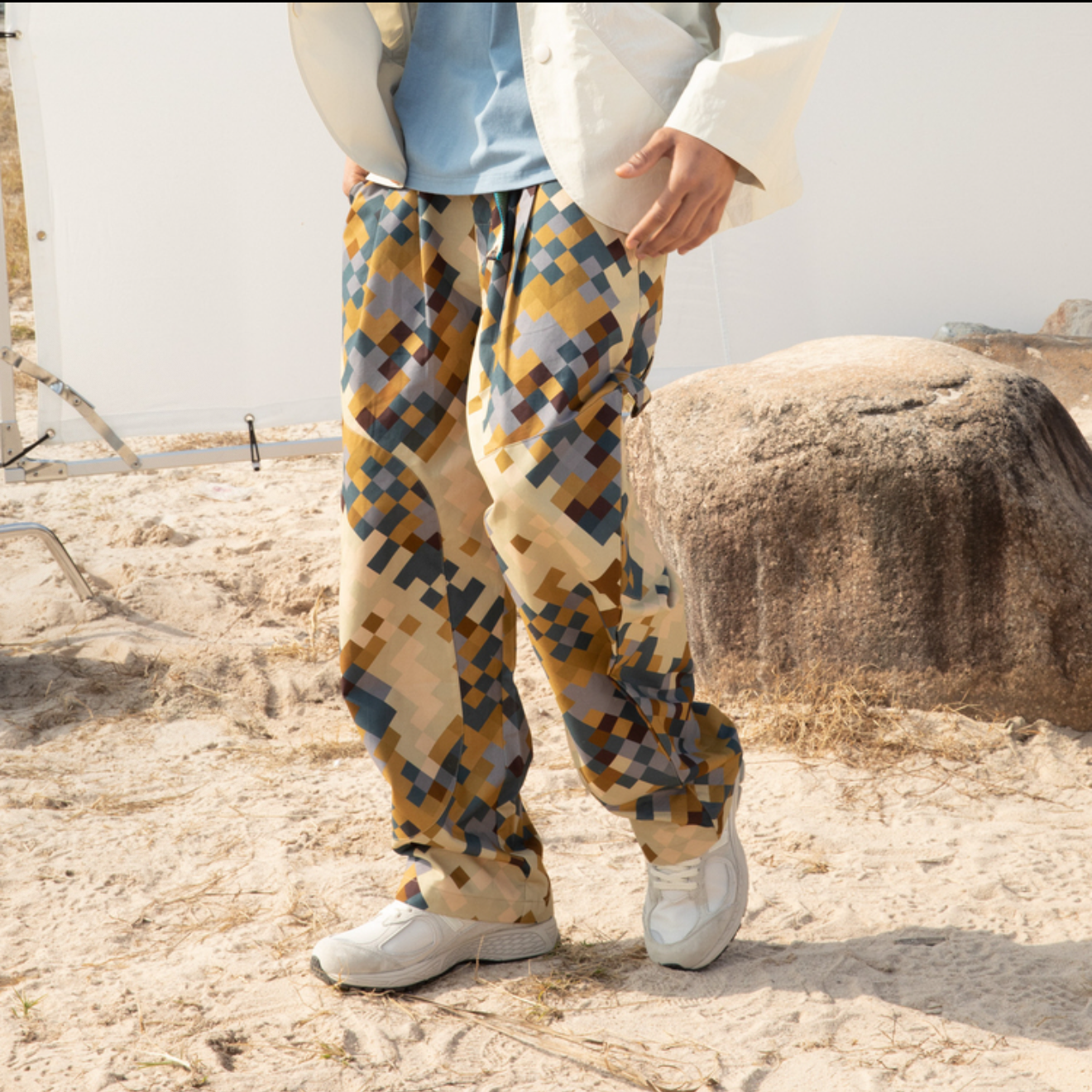 inxxSTREET彩色腰带马赛克梭织中腰宽松休闲裤男女同款ISE1230191