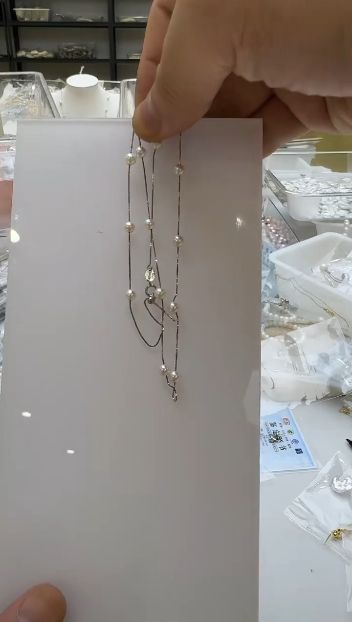 淡水珍珠银S925镶嵌项链4-5mm 满天星13颗