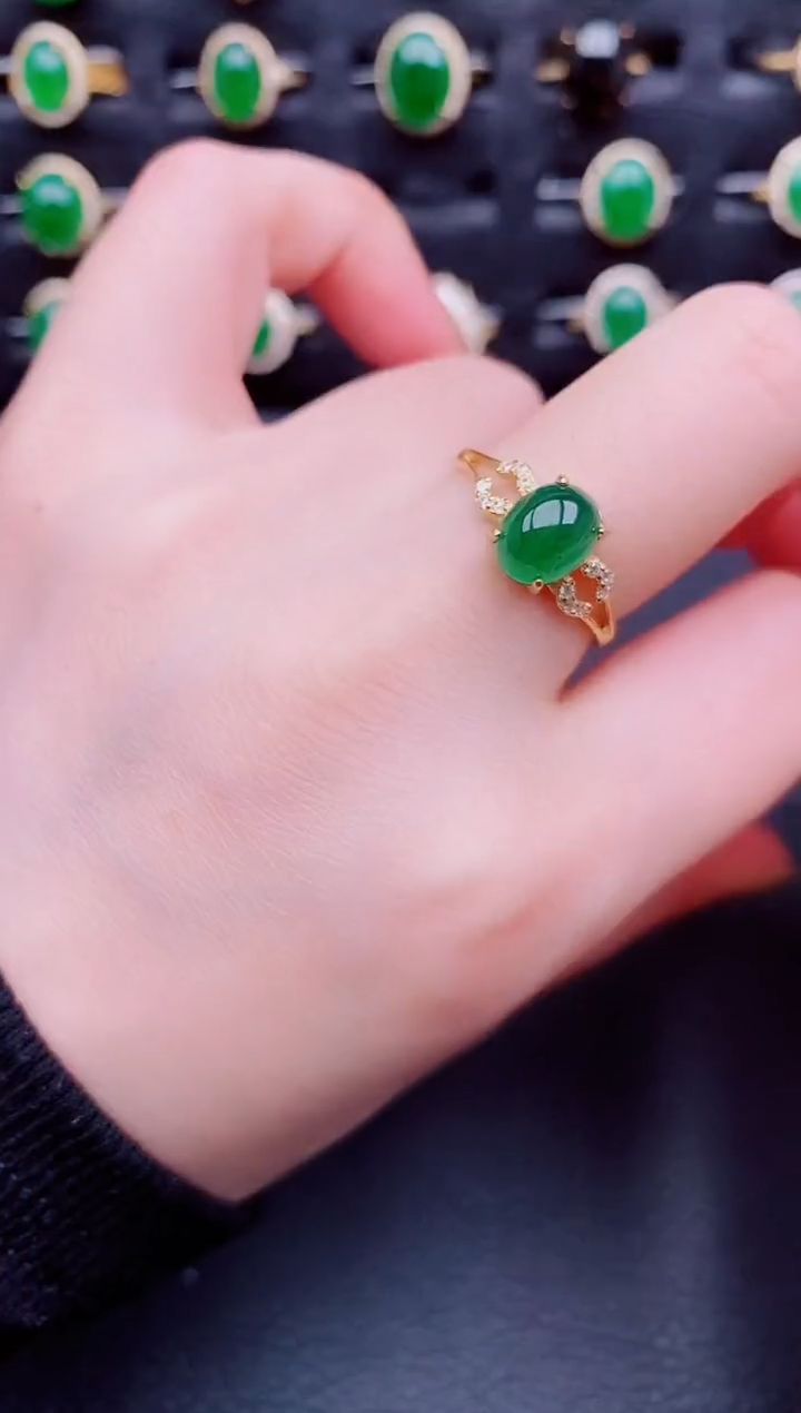 【闪购商品】翡翠戒指银S925镶嵌天然a货翡翠123