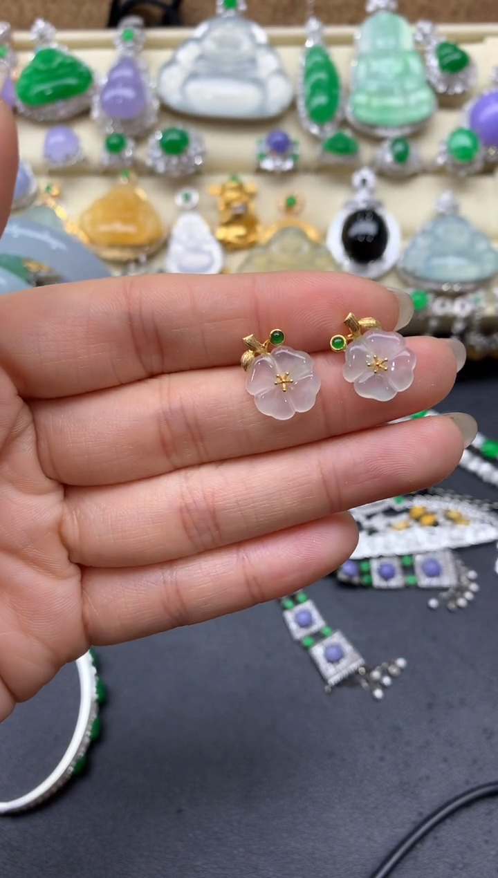 【闪购商品】翡翠耳饰18K金镶嵌402-中国好珍宝