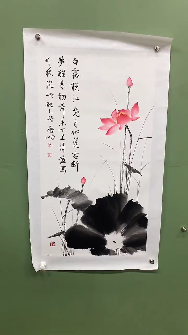 竖款精品三尺荷花，白露