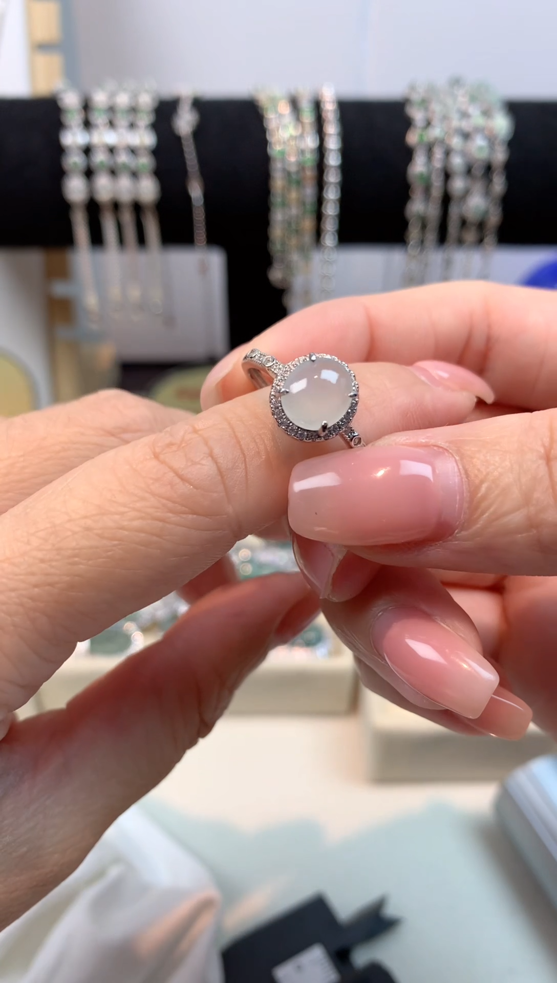 翡翠戒指银S925镶嵌天然A货翡翠