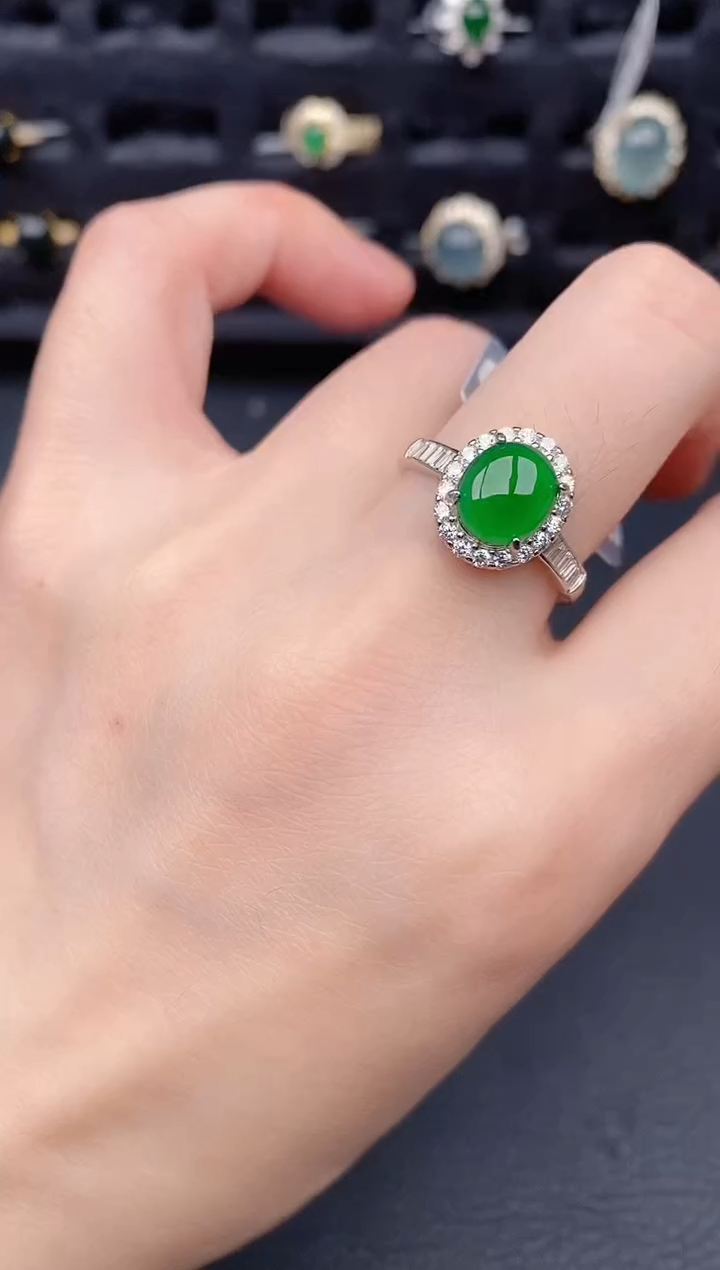 银S925镶嵌戒指翡翠天然a货翡翠137